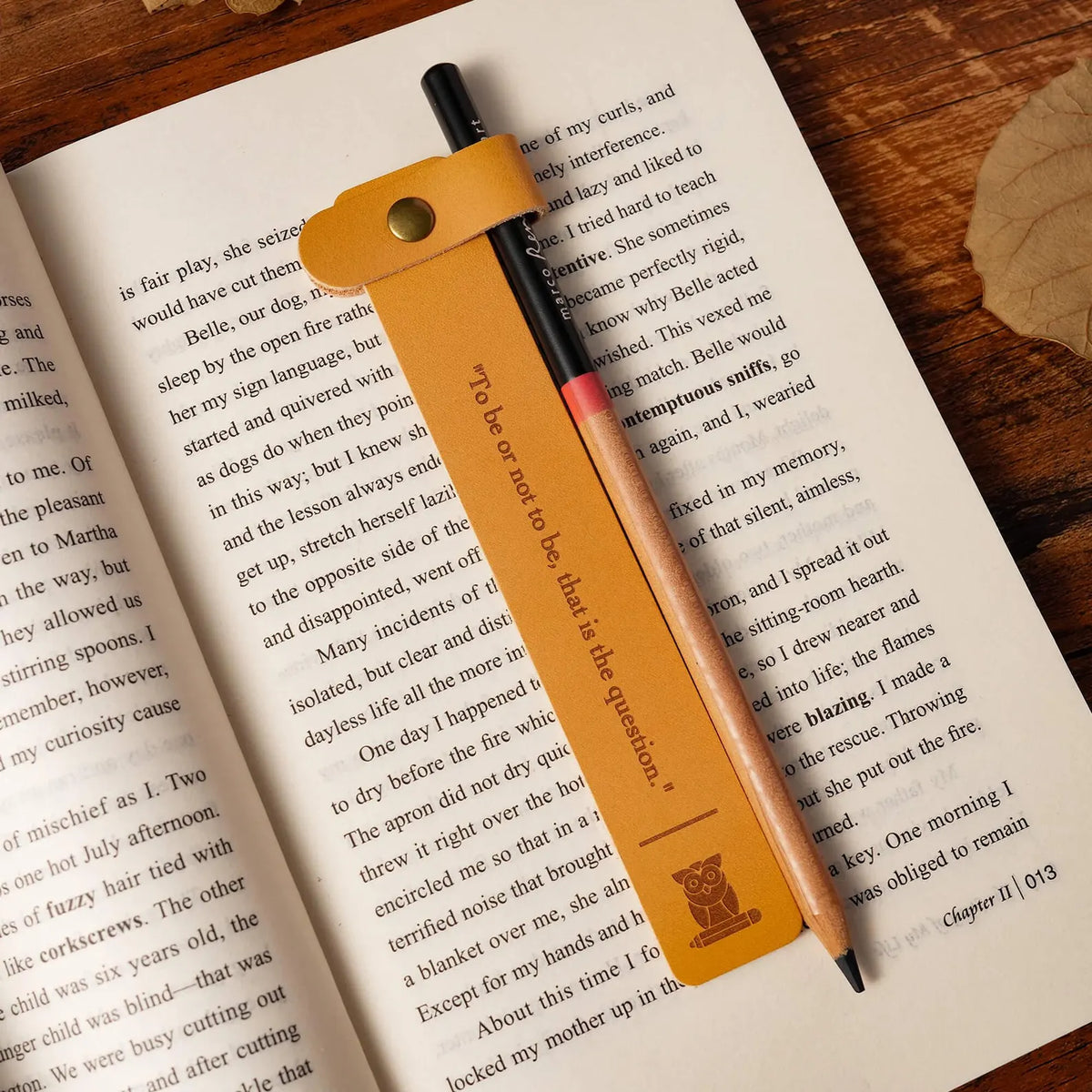 Curato Space - Custom Engraved Leather Bookmark with Pen Holder