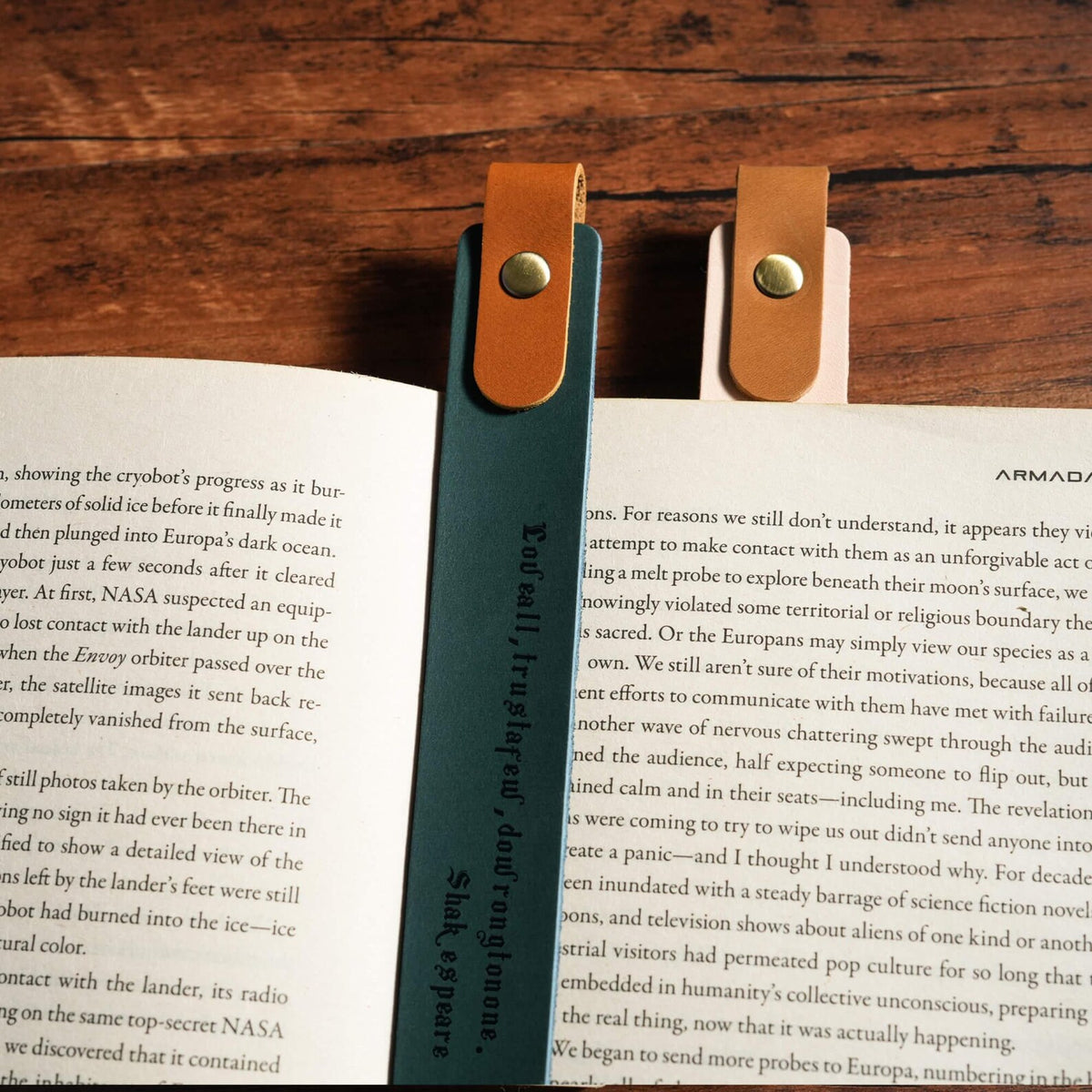Curato Space - Custom Engraved Leather Bookmark with Pen Holder