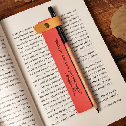 Curato Space - Custom Engraved Leather Bookmark with Pen Holder