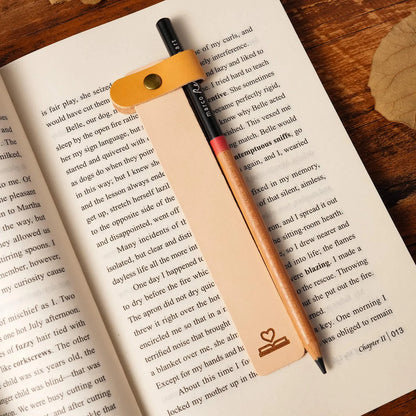 Curato Space - Custom Engraved Leather Bookmark with Pen Holder