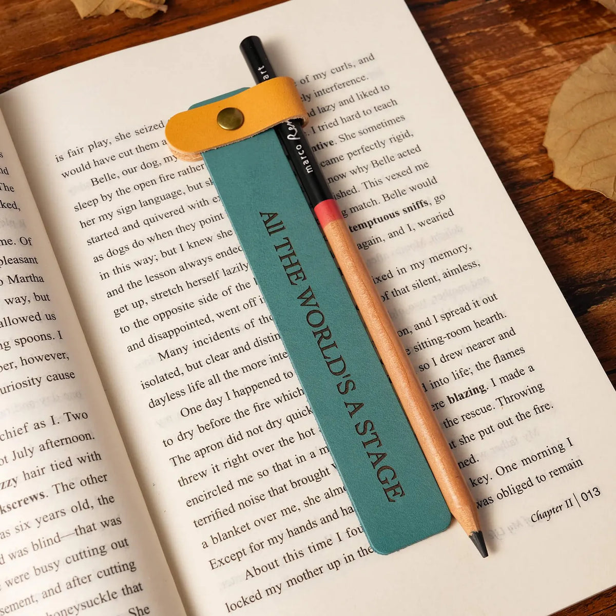 Curato Space - Custom Engraved Leather Bookmark with Pen Holder