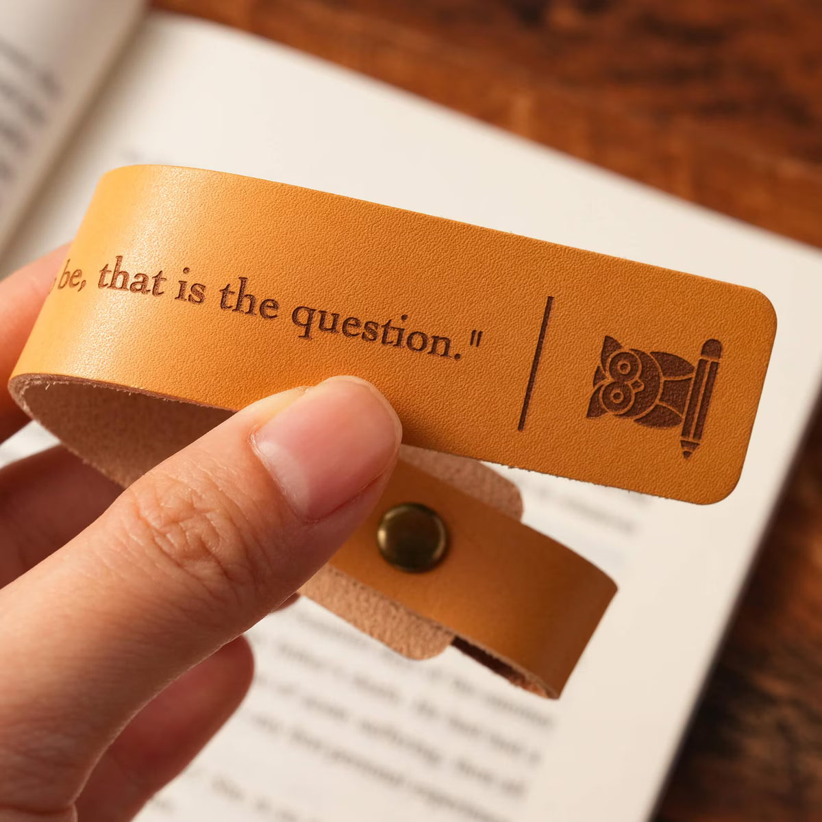 Curato Space - Custom Engraved Leather Bookmark with Pen Holder