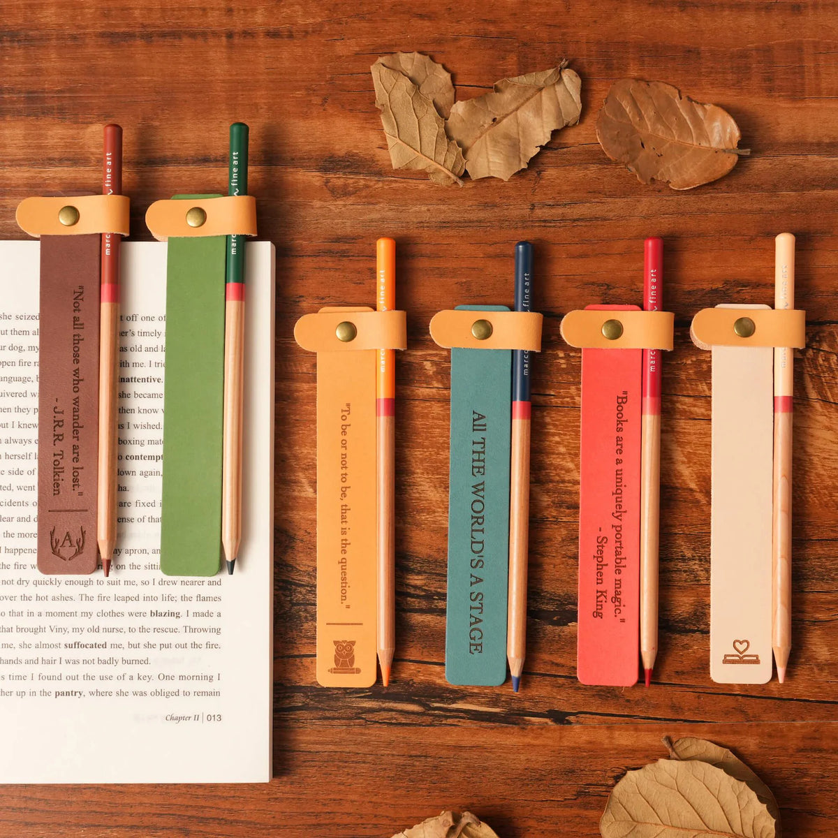 Curato Space - Custom Engraved Leather Bookmark with Pen Holder