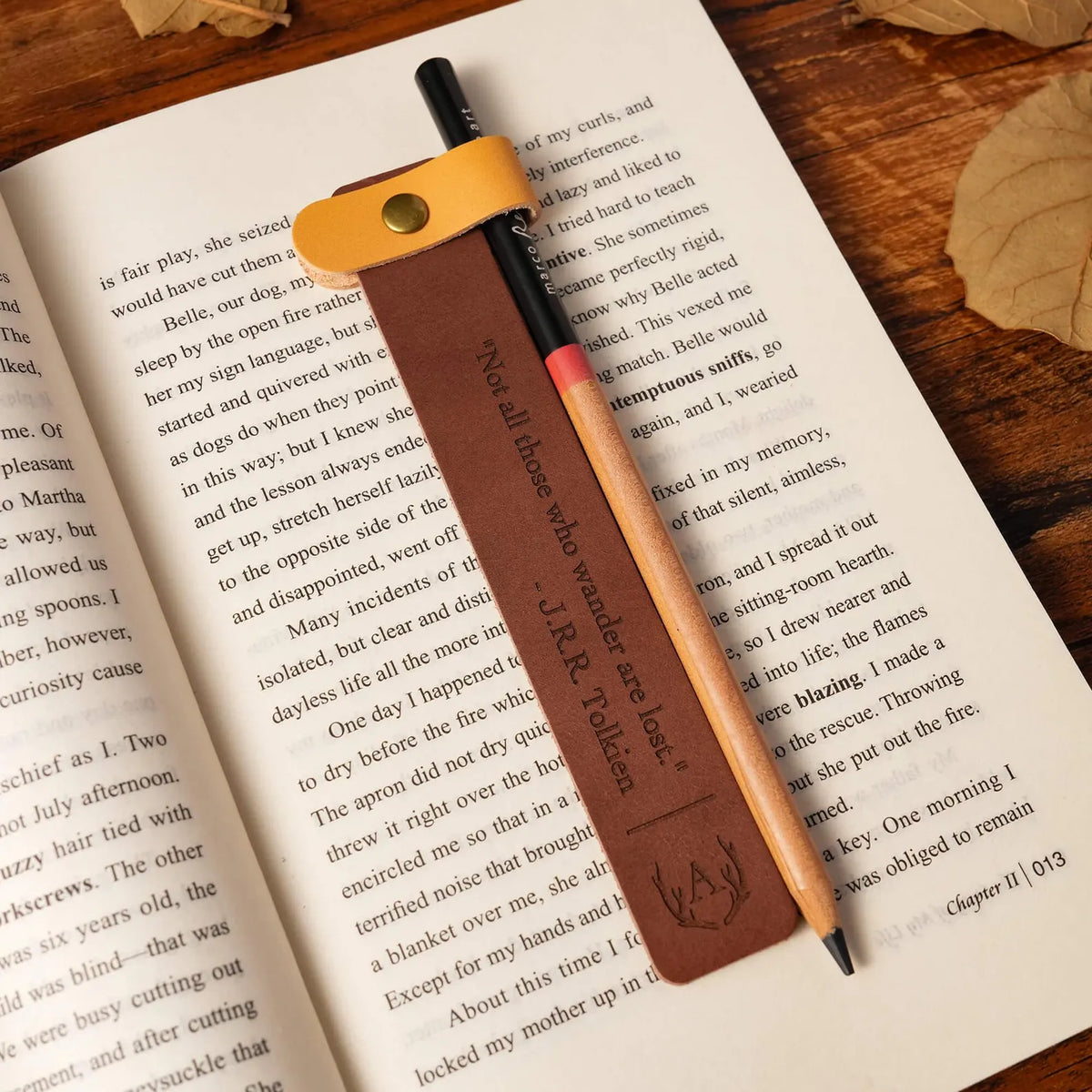Curato Space - Custom Engraved Leather Bookmark with Pen Holder