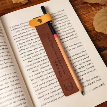 Curato Space - Custom Engraved Leather Bookmark with Pen Holder